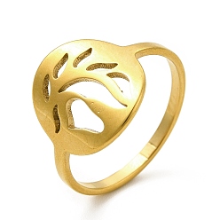 Золотой Ионное покрытие (ip) 201 перстни из нержавеющей стали, широкие кольца с полым листом для женщин, золотые, внутренний диаметр: 17 мм, лист: 13.5x12.5 мм