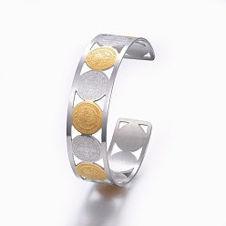 Oro & Acero Inoxidable Color 304 de acero inoxidable de los brazaletes de puño, medalla de Benedict santo, grabar brazalete sólido para regalo de joyería de cumpleaños, acero color oro y acero, 2 pulgada (5.2 cm) x 2-1/8 pulgada (5.5 cm), 15 mm