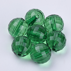 Dark Green Transparent Acrylic Beads, Faceted, Round, Dark Green, 10x10mm, Hole: 1.9mm, about 878pcs/500g