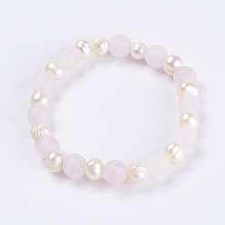 Rose Quartz Natural Rose Quartz Stretch Bracelets, with Pearl Beads, 2-1/8 inch(53mm), 1strand/box