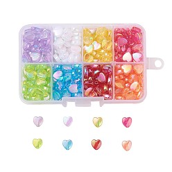 Mixed Color 8 Colors Eco-Friendly Transparent Acrylic Beads, Heart, Dyed, AB Color, Mixed Color, Mixed Color, 8x8x3mm, Hole: 1.5mm, about 40pcs/color, 320pcs/box