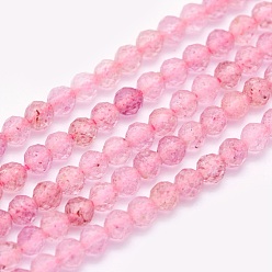 Quartz Fraise Naturel de fraise de quartz brins de perles, ronde, facette, 3mm, Trou: 0.5mm, Environ 135 pcs/chapelet, 15.3 pouce (39 cm)