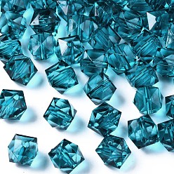Bleu Vert Perles acryliques transparentes, facette, cube, sarcelle, 8x8x7.5mm, trou: 1.4 mm, environ 1730 pcs / 500 g