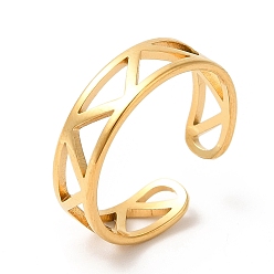 Chapado en Oro Real 18K Revestimiento iónico (ip) 201 anillo de acero inoxidable, anillo de puño abierto, anillo de triángulo hueco para hombres mujeres, real 18 k chapado en oro, tamaño de EE. UU. 6 1/2 (16.9 mm)