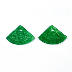 Jade Colgantes de jade natural, teñidos, ventilador, 30.5x42.5x2.5 mm, agujero: 1.2 mm