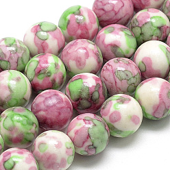 Flamingo Synthetic Ocean White Jade Beads Strands, Dyed, Round, Flamingo, 12mm, Hole: 1.5mm, about 33pcs/strand, 16.3 inch
