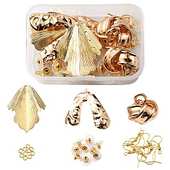 Light Gold Kit de fabrication de boucles d'oreilles bricolage, y compris les pendentifs pépite et fleur et arc en fer, crochets de boucle d'oreille en laiton et écrous d'oreille, or et de lumière, 36 pcs / boîte