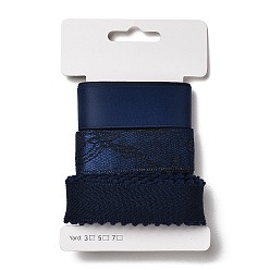 Bleu Nuit 9 yards 3 styles ruban en polyester, pour le bricolage fait main, nœuds de cheveux et décoration de cadeaux, palette de couleurs bleu foncé, bleu minuit, 1~1-1/8 pouces (25~28 mm), environ 3 mètres/style