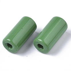 Green Opaque Glass Bugle Beads, Column, Round Hole, Green, 23~24x11~12mm, Hole: 4mm, about 85pcs/bag