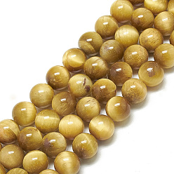 Gold Natural Tiger Eye Beads Strands,  Round, Gold, 4mm, Hole: 0.5mm, about 90~91pcs/strand, 14.56~14.76 inch