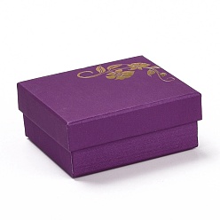 Dark Violet Paper with Sponge Mat Necklace Boxes, Rectangle with Gold Stamping Flower Pattern, Dark Violet, 8.7x7.7x3.65cm, Inner Diameter: 8.05x7.05cm, Depth: 3.3cm