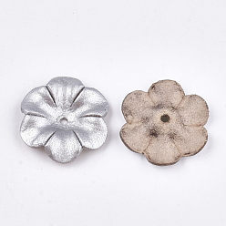 Argent 6 -Bonnet de perle en cuir de vachette écologique pétal, fleur, argenterie, 23~23.5x21.5~22x5mm, Trou: 1.8mm