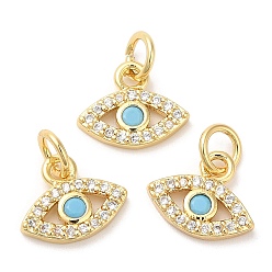 Golden Eco-Friendly Brass Micro Pave Cubic Zirconia Charms, Lead Free & Cadmium Free, Eye, Golden, 8x11x2mm, Hole: 1mm