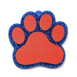 Roja Colgantes de acrílico opacos, con los polvos de brillo, impresión de pata de gato, rojo, 38.5x38.5x2.5 mm, agujero: 2 mm