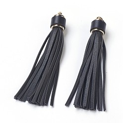 Черный Кожаный шнурок с кисточкой большие подвески, с пластиковыми застежками, чёрные, 110~115x15 мм, отверстие : 4 мм