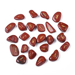 Red Jasper Natural Red Jasper Carved Beads, Tumbled Stone, Healing Stones for Chakras Balancing, Crystal Therapy, Meditation, Reiki, Divination Stone, Nuggets with Runes/Futhark/Futhorc, No Hole/Undrilled, 22~30x16~23x8.5~12.5mm, 25pcs/set
