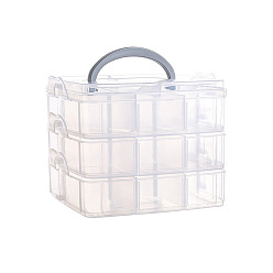 Clear 3-Tier Transparent Plastic Storage Container Box, Stackable Organizer Box with Dividers & Handle, Square, Clear, 15x15x12cm