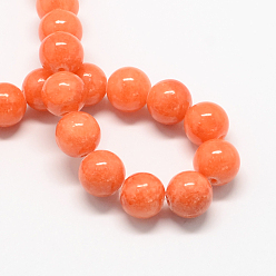 Coral Natural Dyed Yellow Jade Gemstone Bead Strands, Round, Coral, 10mm, Hole: 1mm, about 40pcs/strand, 15.7 inch