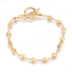 Golden Ion Plating(IP) 304 Stainless Steel Link Chain Bracelets, with Toggle Clasps, Heart, Golden, 8 inch(20.4cm), 5mm