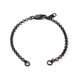 Electrophoresis Black Handmade 304 Stainless Steel Rolo Chain Bracelets Making Accessories, with Jump Rings, Lobster Claw Clasps, Chain Tabs, Electrophoresis Black, 6-1/2x1/8 inch(16.5x0.3cm)
