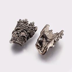 Gunmetal Tibetan Style Alloy Beads, Skull with Crown, Gunmetal, 16x12x6mm, Hole: 2mm