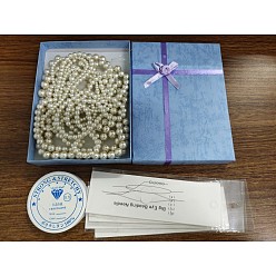 Creamy White DIY Stretch Bracelets Making Kits, with Stainless Steel Big Eye Beading Needles, Glass Pearl Beads, Clear Elastic Crystal Thread and Cardboard Boxes, Round, Creamy White, Beads: 4~10mm, Hole: 0.8~1mm, 4strands/box