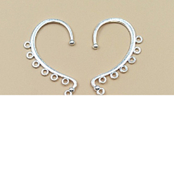 Silver Alloy Ear Cuff Findings, Climber Wrap Around Earring Findings, with Horizontal Loops, Long-Lasting Plated, Silver, 58x34mm