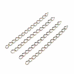 Rainbow Color 304 Stainless Steel Chain Extender, Dapped Curb Chain, Rainbow Color, 45~52mm, Link: 4.5x2.5x0.5mm