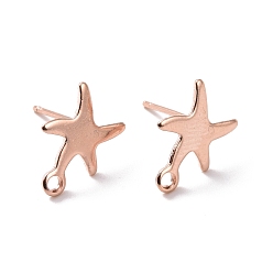 Real Rose Gold Plated 201 Stainless Steel Stud Earring Findings, with Horizontal Loop and 316 Stainless Steel Pin, Star, Real Rose Gold Plated, 11.5x8.5mm, Hole: 1.4mm, Pin: 0.7mm