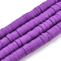 Темно-Фиолетовый Ручной полимерные нити глины шарик, Heishi бусы, Диск / плоские круглые, темно-фиолетовый, 6x0.5~1 мм, отверстие : 2 мм, около 320~447 шт / нитка, 15.74 дюйм ~ 16.92 дюйм