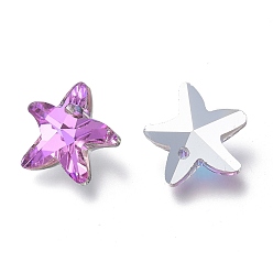 Violet Electroplate Glass Charms, Starfish, Faceted, Back Plated, Violet, 14x15x7mm, Hole: 1.4mm