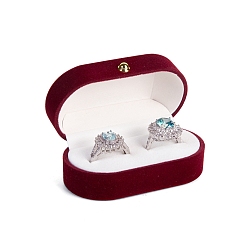 Fuego Ladrillo Cajas de joyería de anillo de pareja de terciopelo, estuche para guardar anillos de boda, oval, ladrillo refractario, 7x4x3 cm