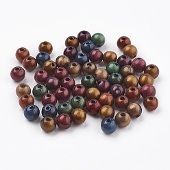 Mixed Color Acrylic Beads, Imitation Tiger Eye Beads, Round, Mixed Color, 7~7.5mm, Hole: 1.8mm, about 1900pcs/500g