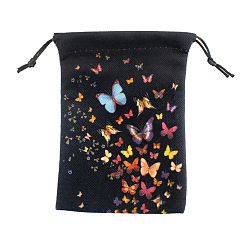 Mariposa Bolsas de almacenamiento de cartas de tarot de terciopelo rectangular, bolsas con cordón impresas bolsas de embalaje, mariposa, 18x13 cm