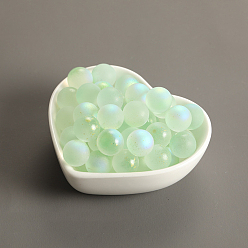 Pale Green Czech Glass Beads, No Hole, with Glitter Powder, Round, Pale Green, 12mm