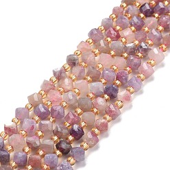 Tourmaline Tourmaline naturelle des perles brins, avec des perles de rocaille, facette, perles de cube en diagonale, 5~6x5~6x4~5mm, Trou: 1mm, Environ 49~55 pcs/chapelet, 15.35''~15.75'' (39~40 cm)