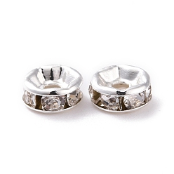 Silver Brass with Crystal Rhinestone Spacer Beads, Cadmium Free & Lead Free, Flat Round, Silver, 6x2.5mm, Hole: 1.6mm