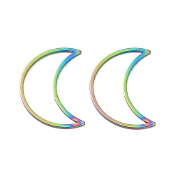 Rainbow Color Ion Plating(IP) 304 Stainless Steel Linking Rings, for Jewelry Making, Moon, Rainbow Color, 25x17.5x0.8mm, Inner Diameter: 23x8.5mm