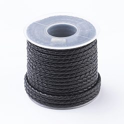 Black Round Braided Leather Cord, Leather String for Bracelet Making, Black, 3mm, about 10.93 yards(10m)/roll