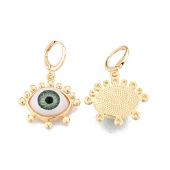 Real 18K Gold Plated Acrylic Horse Eye Dangle Leverback Earrings, Brass Jewelry for Women, Cadmium Free & Nickel Free & Lead Free, Real 18K Gold Plated, 35.5mm, Pin: 1mm
