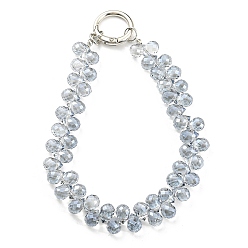 Light Blue Glass Beaded Mobile Straps, Multifunctional Chain, with Iron Spring Gate Ring, Light Blue, 302~306x14.5mm