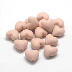 Персиковый Слойка Пищевые экологически чистые силиконовые фокусные шарики, жевательные бусины для чайников, DIY уход за ожерельем, сердце, розовые, 19x20x12 мм, отверстие : 2 мм