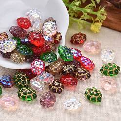 Mixed Color Czech Glass Beads, AB Color Plated/Gold Inlay Color, Grape, Mixed Color, 14x10.5~11x6.5~7mm, Hole: 1mm, about 117pcs~123pcs/bag