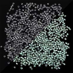 Blanco 11/0 cuentas de semillas de vidrio luminosas, dentro de los colores, brillan en la oscuridad perlas redondas, blanco, 2 mm, agujero: 1 mm, sobre 660 unidades / bolsa