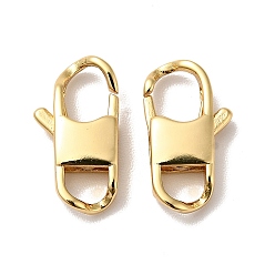 Real 18K Gold Plated Brass Lobster Claw Clasps, Cadmium Free & Nickel Free & Lead Free, Real 18K Gold Plated, 14x7.5x3.5mm, Hole: 3x3.6mm