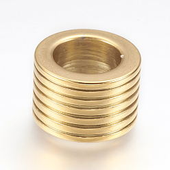 Oro 304 bolas de acero inoxidable, abalorios de grande agujero, estriado, columna, dorado, 13x8.5 mm, agujero: 8 mm