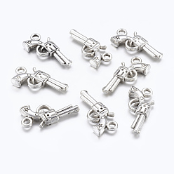 Antique Silver Gun Alloy Pendants, Revolver Pendant, Lead Free and Cadmium Free, Antique Silver, about 22mm long, 11mm wide, 3mm thick, hole: 2mm