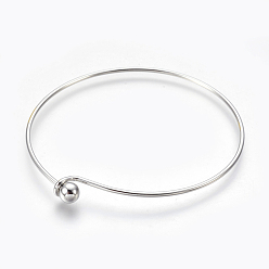Platinum Brass Bangle Making, End with Removable Round Beads, Platinum, 2-3/8 inch(6.1cm)x2-5/8 inch(6.7cm)