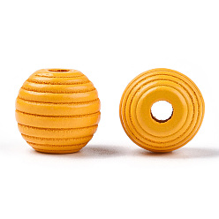 Gold Painted Natural Wood Beehive Beads, Round, Gold, 18x17mm, Hole: 3.5~4mm