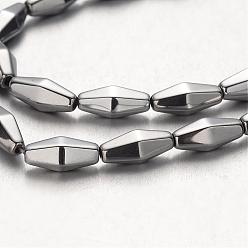 Silver Plated Electroplate Non-magnetic Synthetic Hematite Bead Strands, Faceted, Bicone, Silver Plated, 12x6mm, Hole: 1mm, about 34pcs/strand, 15.7 inch